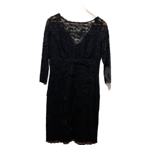 Marina Black Chic Lace Long Sleeves Sheath Dress - Picture 8 of 13